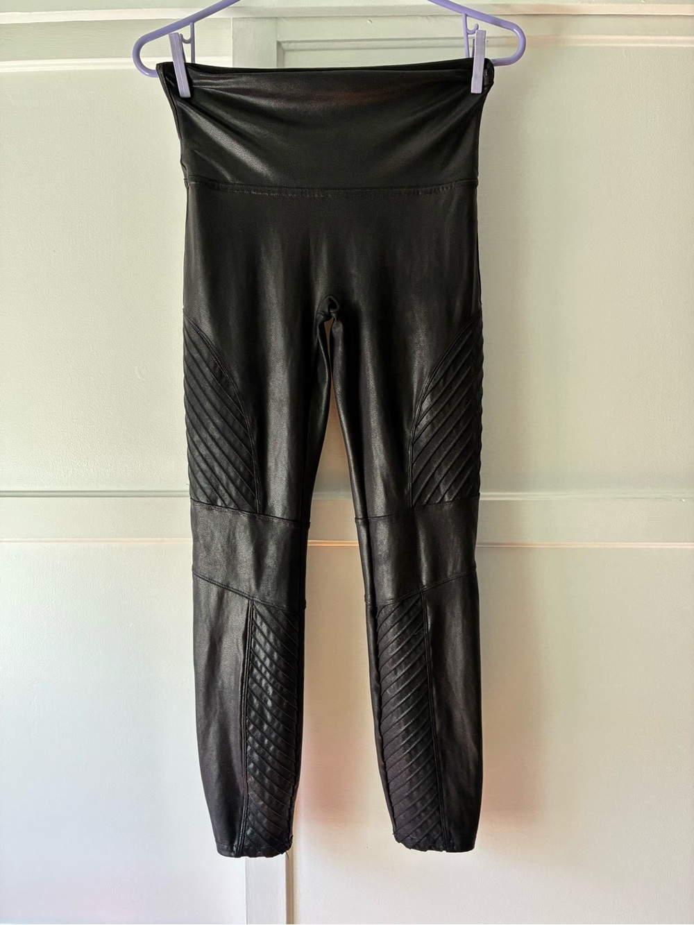 SPANX Black Moto Faux Leather Ribbed Leggings